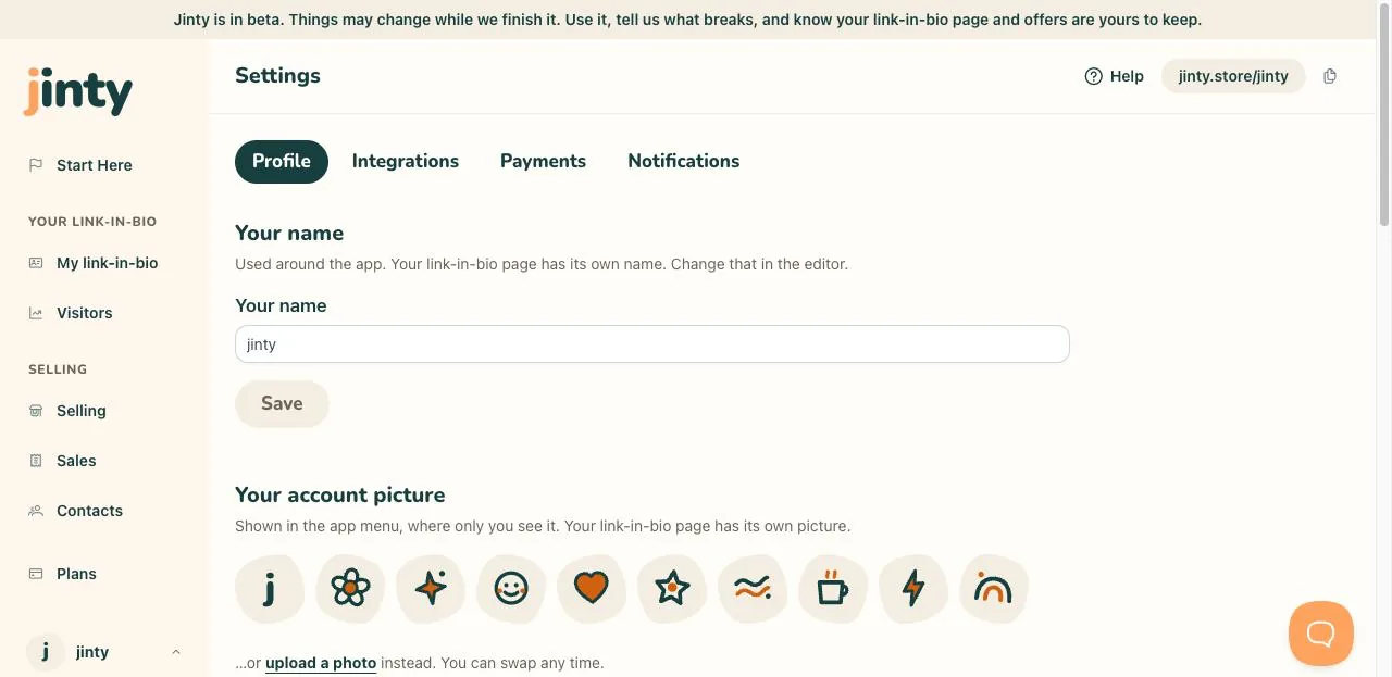 The name section, with the update button.