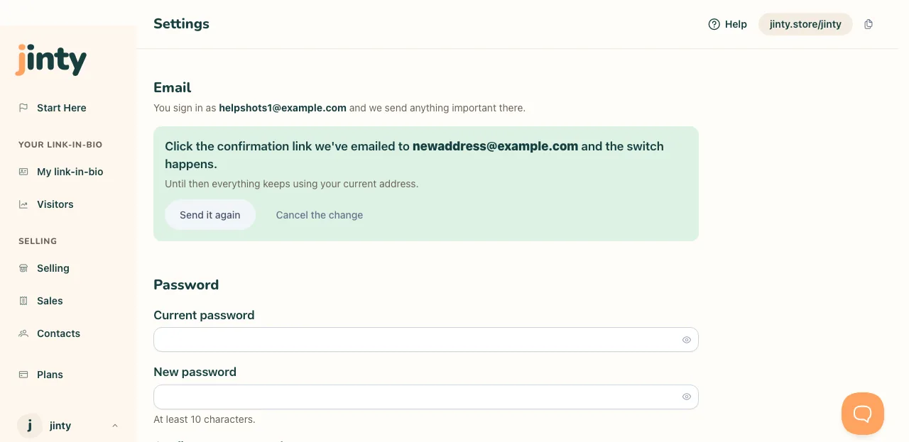 The email section, waiting for the confirmation.
