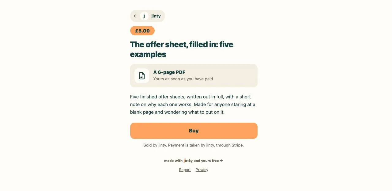 The public download screen, with the price and the buy button.