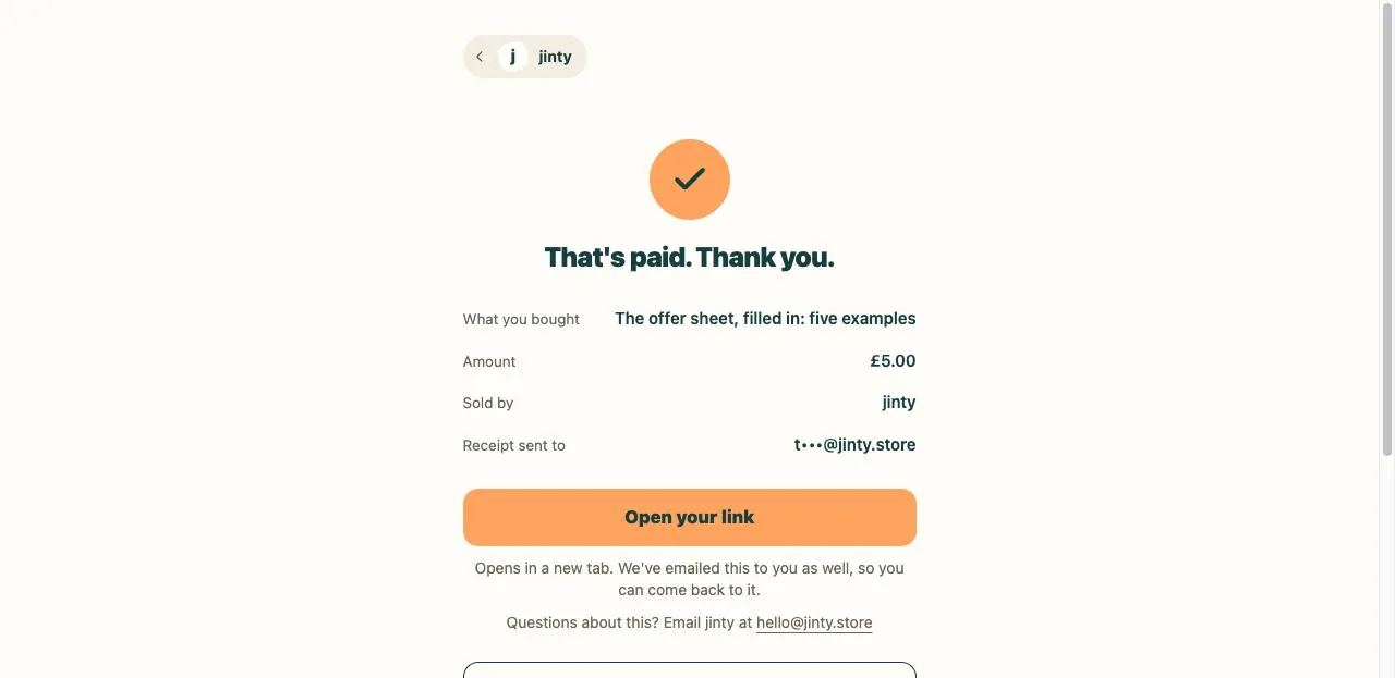 The buyer's thank-you screen, with the download button.
