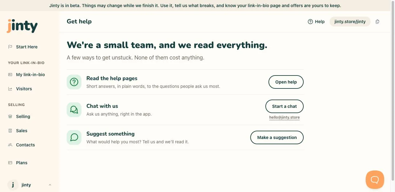 Get help, showing the chat and the address.