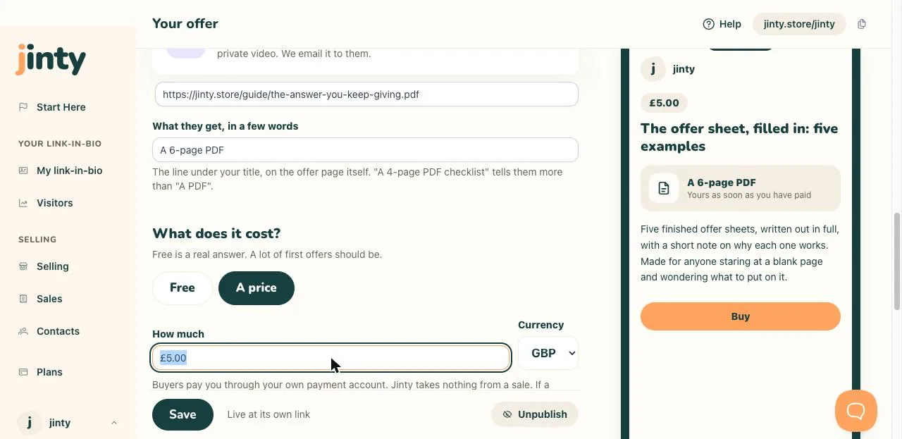 The price question on a live download, being changed.
